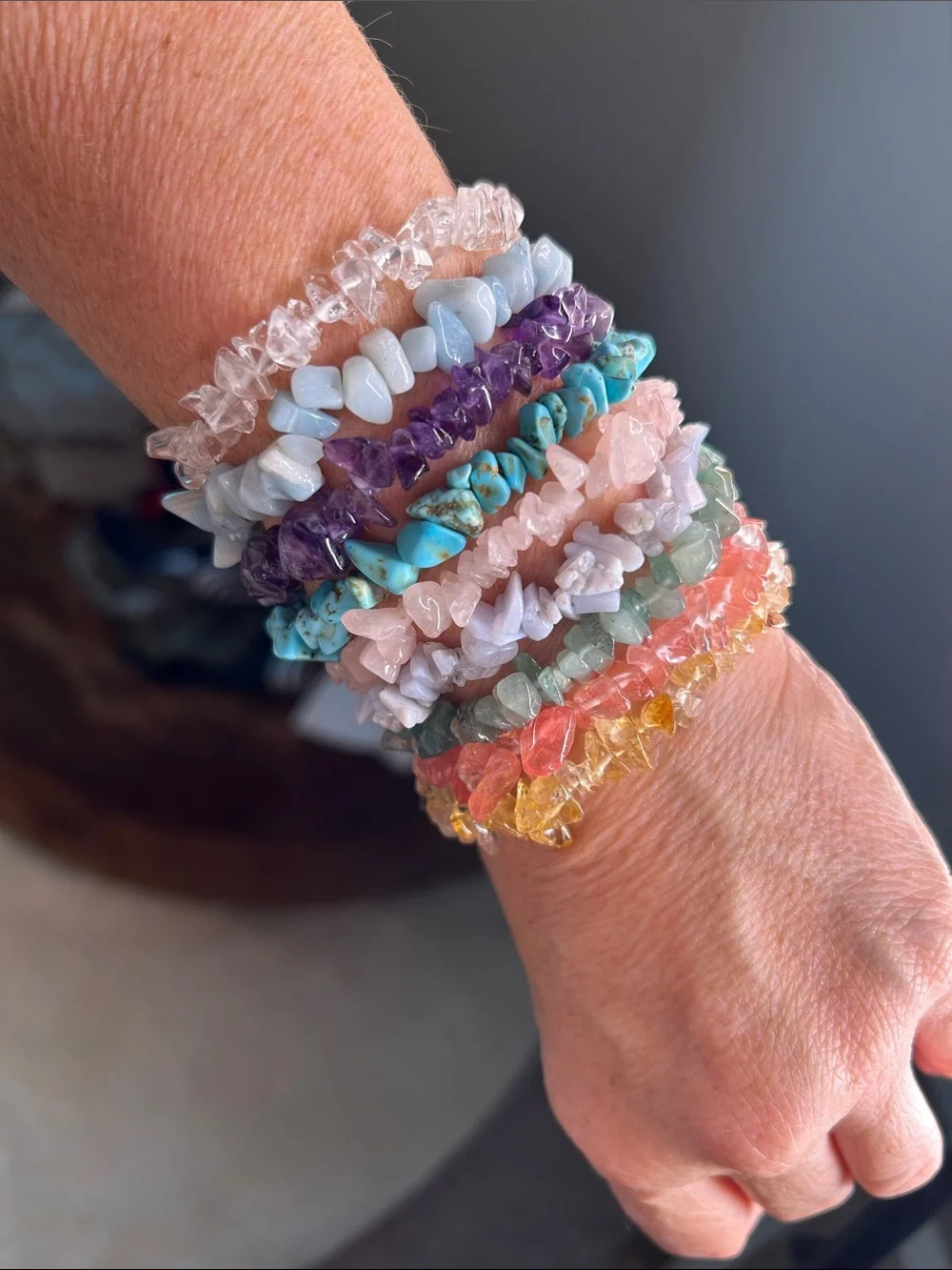 Stack of Multicolor Precious Stone Bracelets